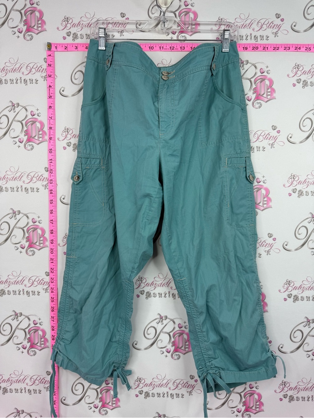 Tribal capri Teal Cargo Capris with Drawstring Hems